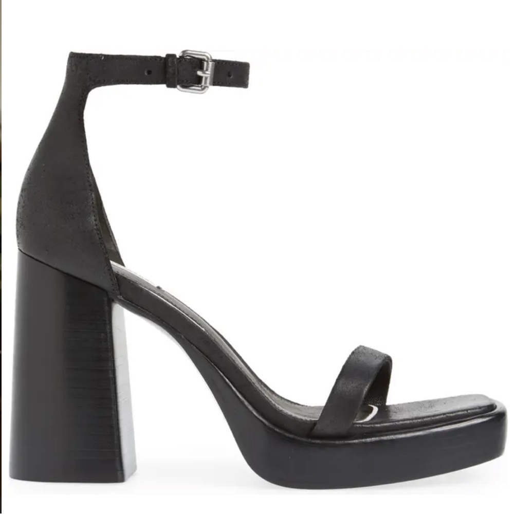 rag & bone Platform Sandals Womens 38 Black Suede Block Heel Square Toe Buckle - Picture 11 of 12